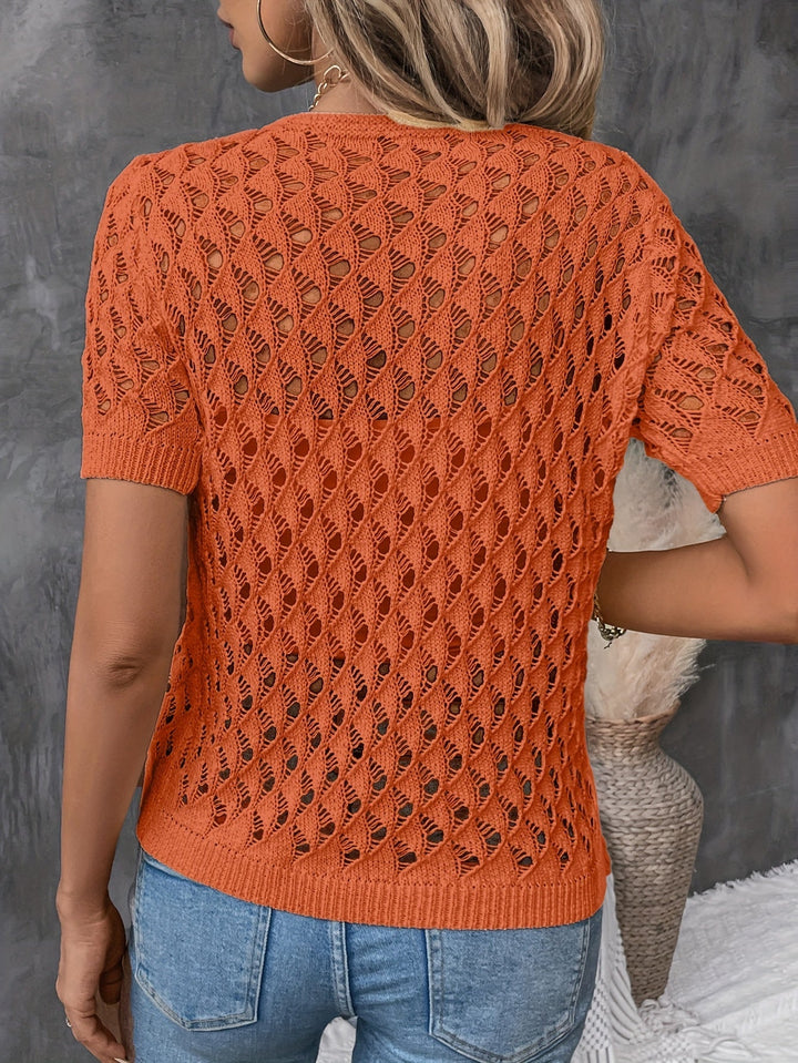 Isaline – Elegant V-Neck Lace Short Sleeve Pullover