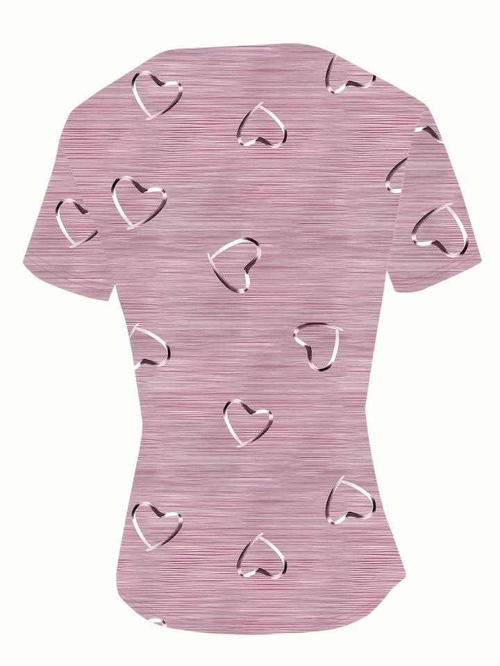 Avina – Fashionable V-neck and Heart Print Top