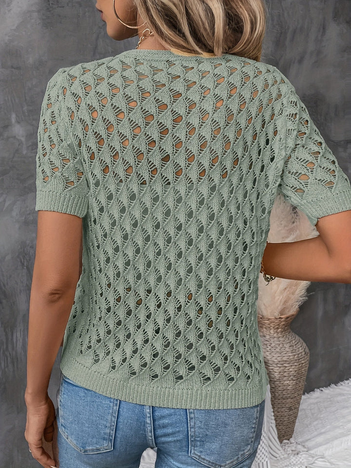 Isaline – Elegant V-Neck Lace Short Sleeve Pullover