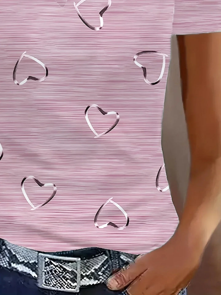 Avina – Fashionable V-neck and Heart Print Top