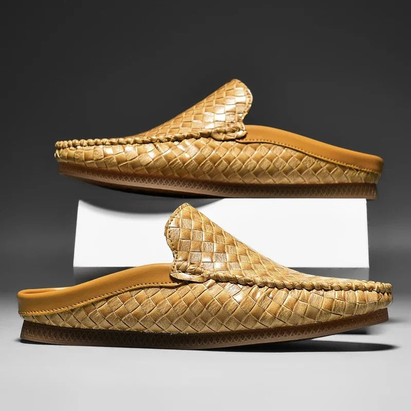 Aksel – Casual Woven Pattern Leather Half Slippers