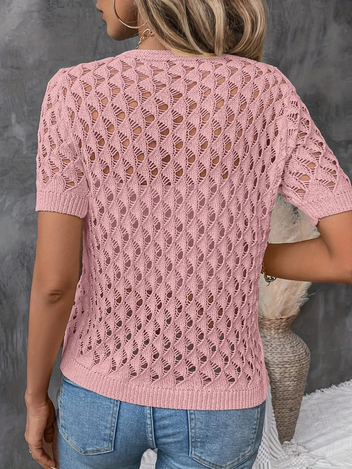 Isaline – Elegant V-Neck Lace Short Sleeve Pullover