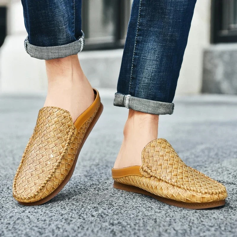 Aksel – Casual Woven Pattern Leather Half Slippers