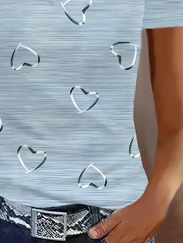 Avina – Fashionable V-neck and Heart Print Top