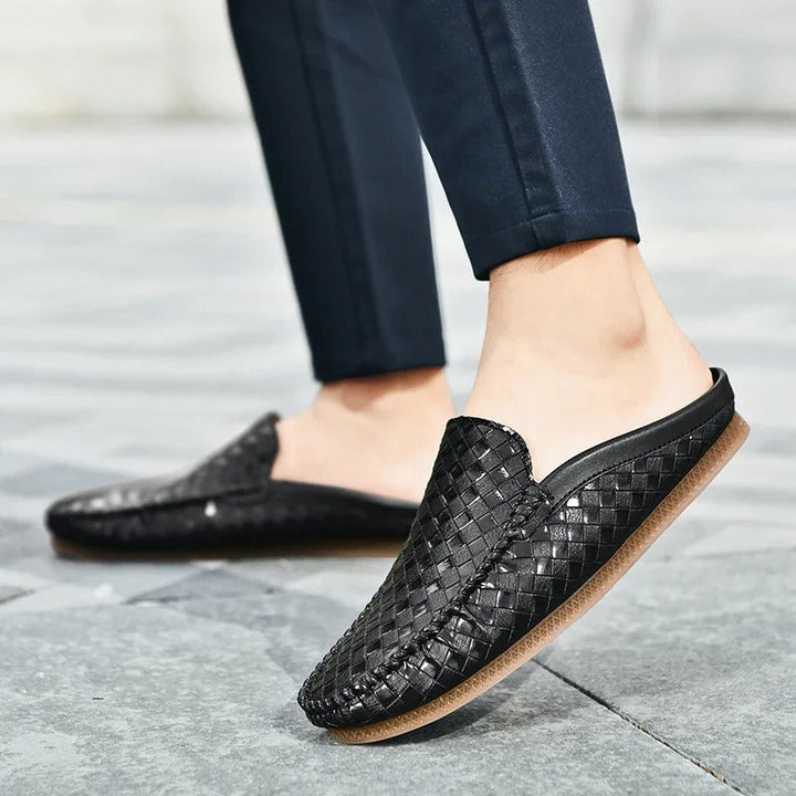Aksel – Casual Woven Pattern Leather Half Slippers