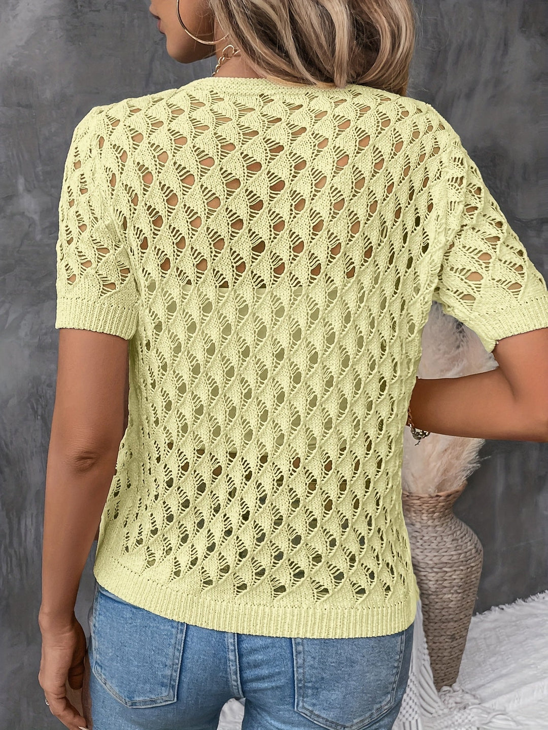 Isaline – Elegant V-Neck Lace Short Sleeve Pullover