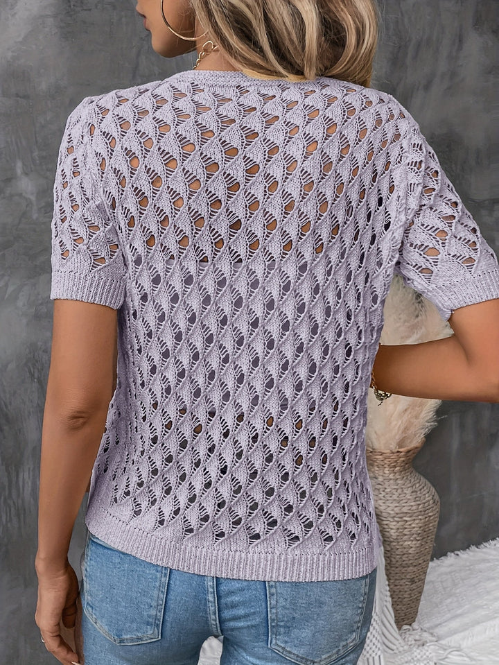 Isaline – Elegant V-Neck Lace Short Sleeve Pullover