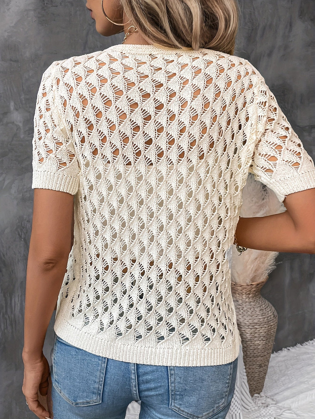 Isaline – Elegant V-Neck Lace Short Sleeve Pullover