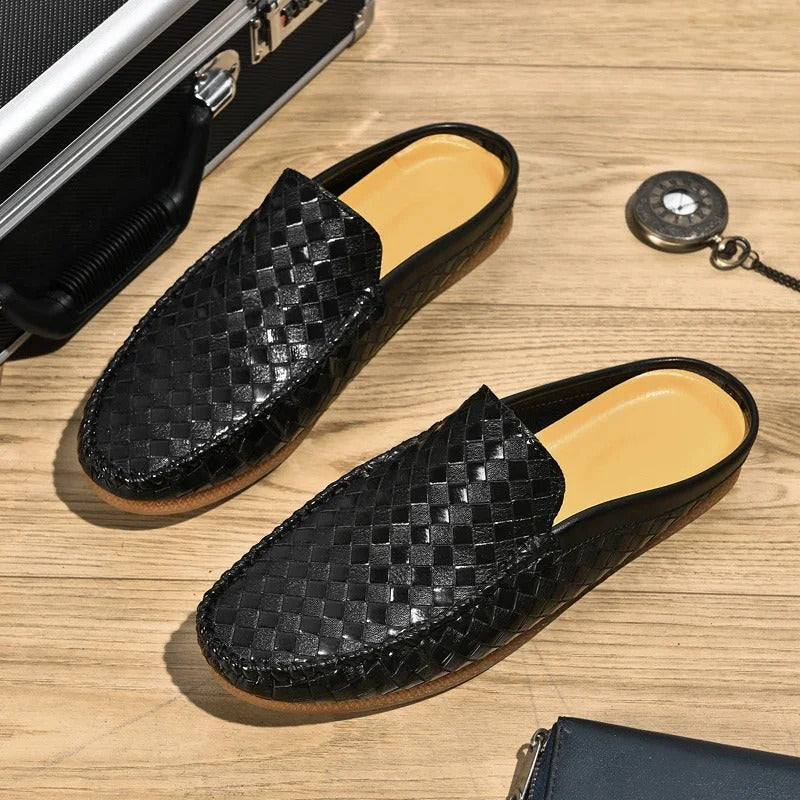 Aksel – Casual Woven Pattern Leather Half Slippers