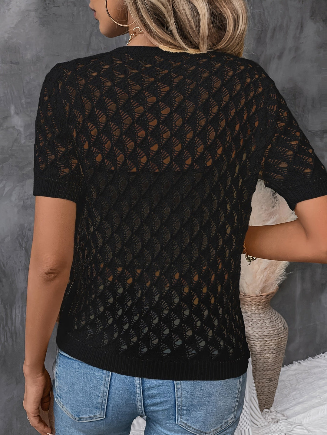 Isaline – Elegant V-Neck Lace Short Sleeve Pullover