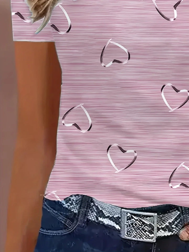Avina – Fashionable V-neck and Heart Print Top