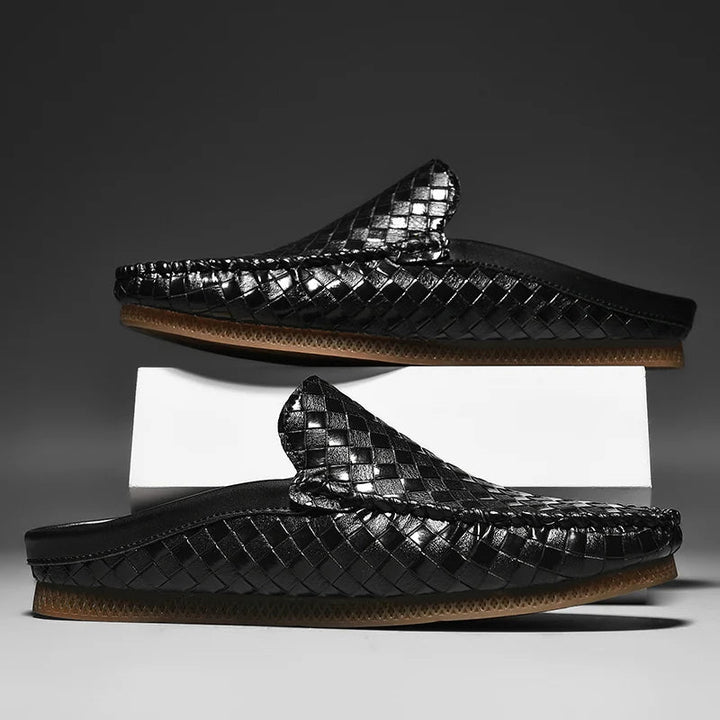 Aksel – Casual Woven Pattern Leather Half Slippers