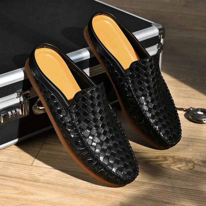 Aksel – Casual Woven Pattern Leather Half Slippers