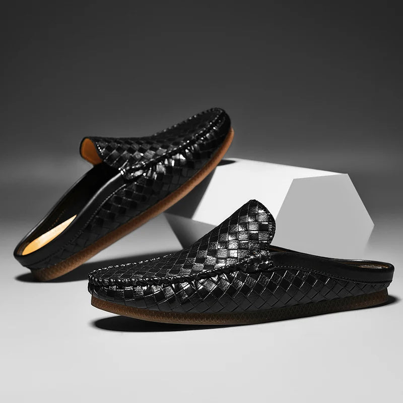 Aksel – Casual Woven Pattern Leather Half Slippers