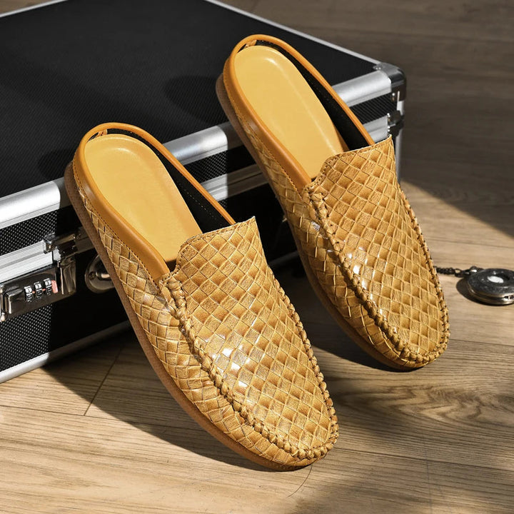 Aksel – Casual Woven Pattern Leather Half Slippers