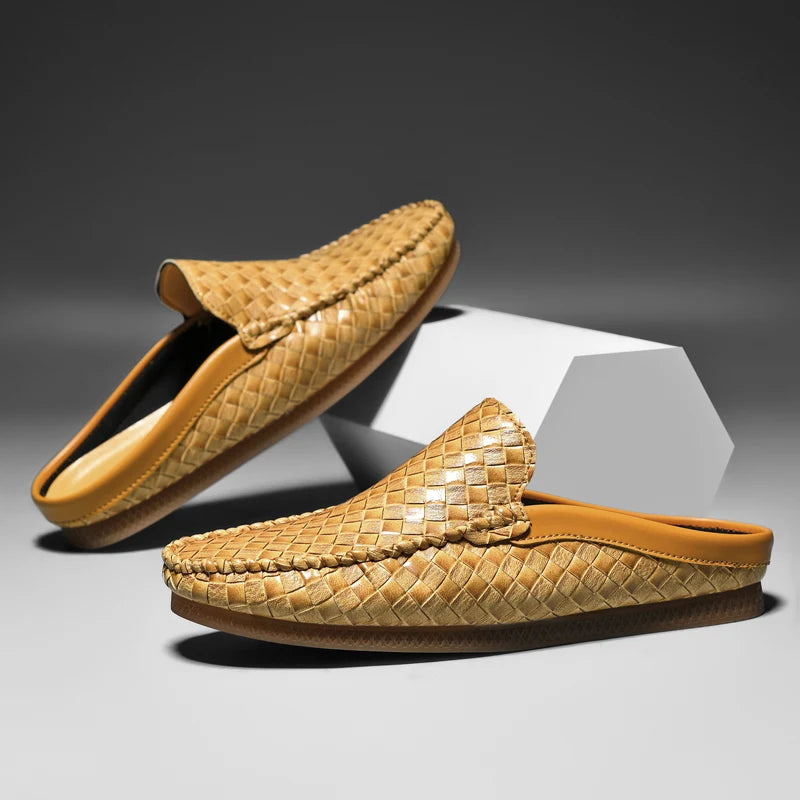 Aksel – Casual Woven Pattern Leather Half Slippers