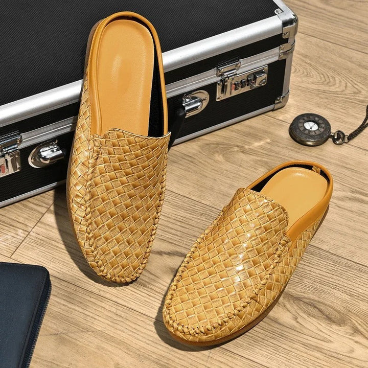 Aksel – Casual Woven Pattern Leather Half Slippers