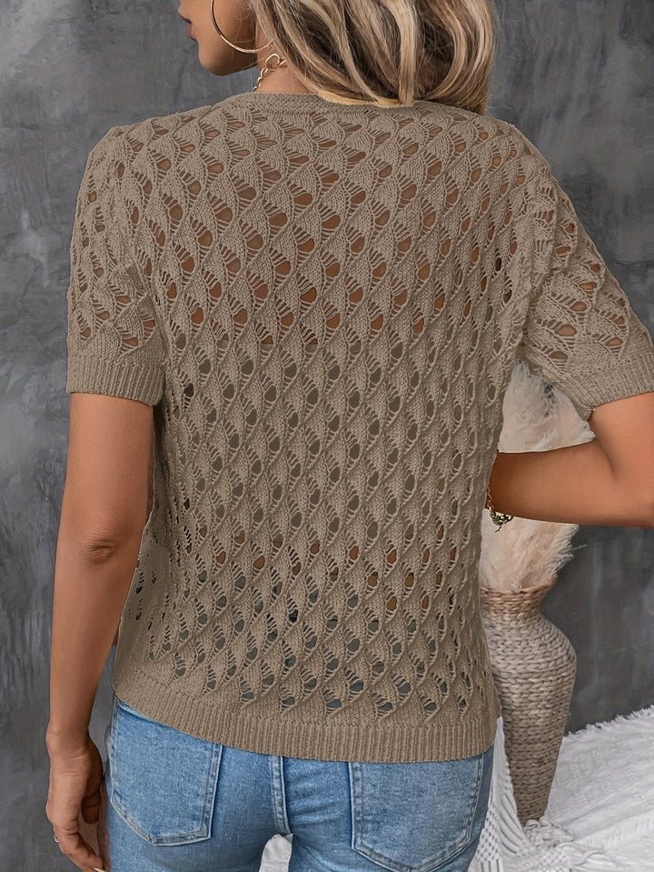 Isaline – Elegant V-Neck Lace Short Sleeve Pullover