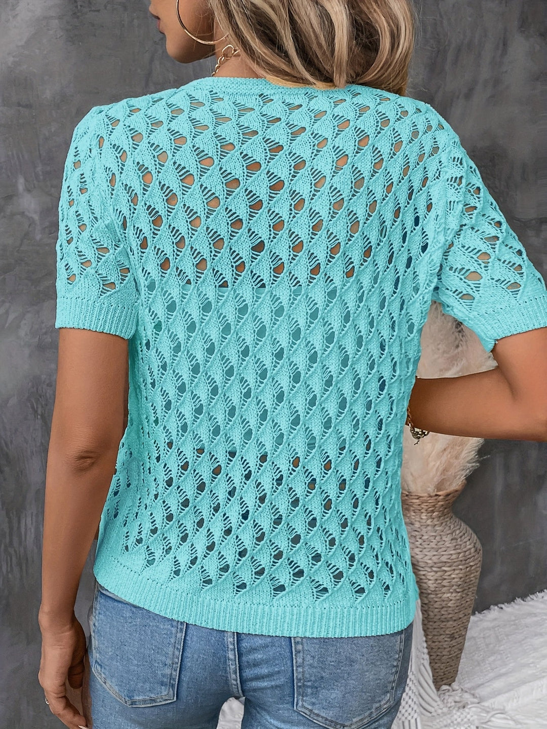 Isaline – Elegant V-Neck Lace Short Sleeve Pullover